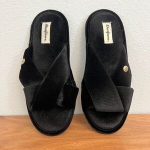 Dearfoams Black Velvet Crisscross Slide Slippers Women's Memory Foam Size 7-8